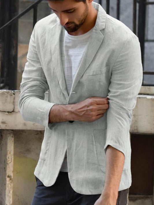 Men's Linen Cotton Loose Comfortable Solid Color Thin Casual Blazer
