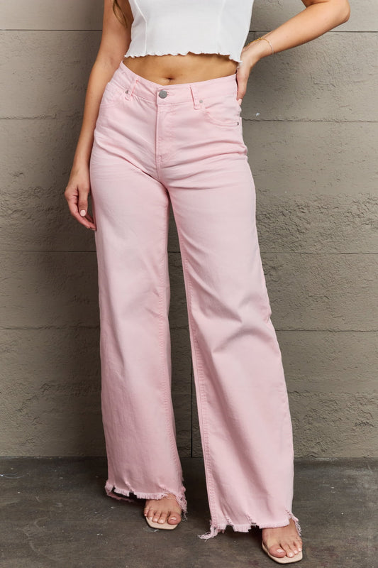 Full Size High Waist Wide Leg Jeans in Light Pink