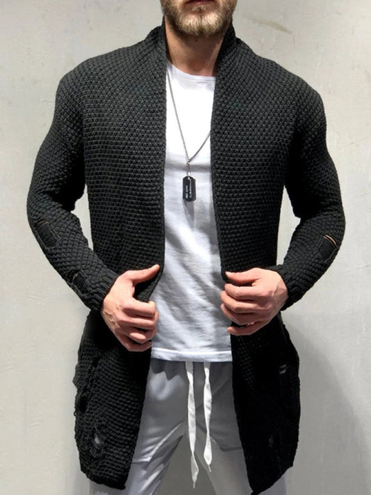 Men's Solid Color Chunky Knit Open Front Cardigan Sweater