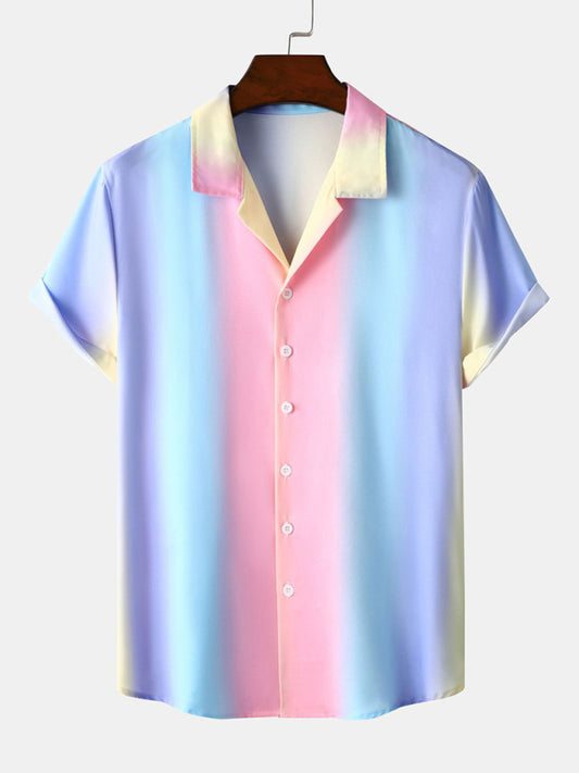Men's Rainbow Color Short Sleeve Button-Up Camp Shirt