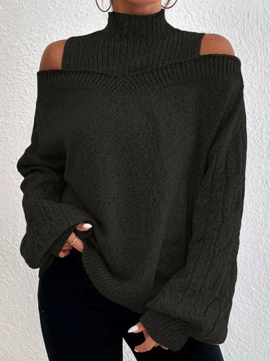 Turtleneck Cut-out off-the-shoulder Long-Sleeved Sweater